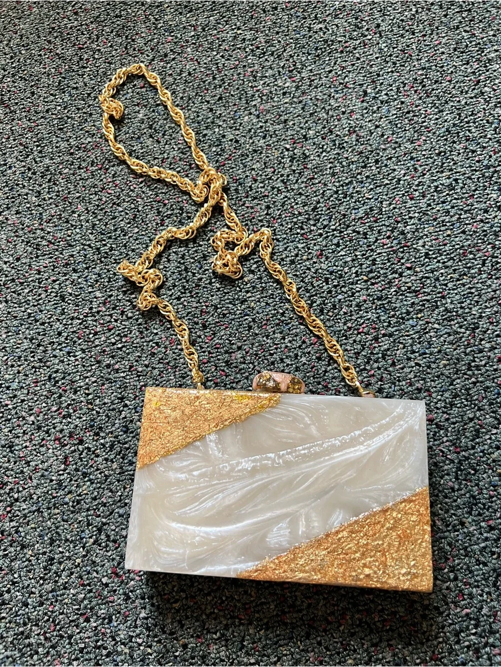 MINTSA Gold Foil & White Marble Resin Acrylic Clutch Evening Minimal Small Bag